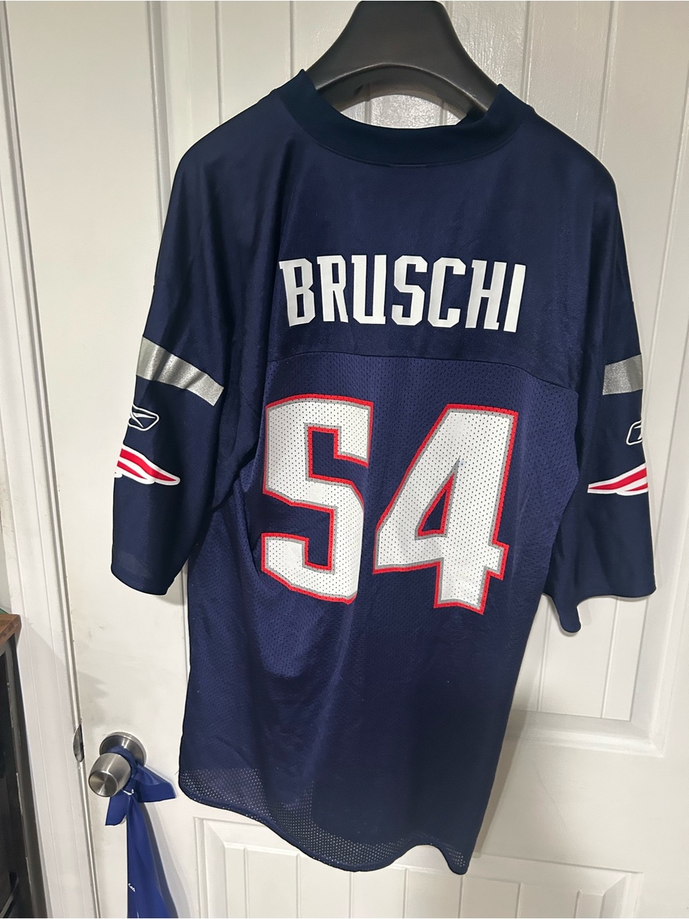 Reebok Navy Teddy BRUSCHI #54 Football Jersey with White & Red Accents